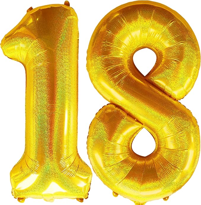 Jonhamwelbor 40 Inch Laser Gold Number 18 Balloon Foil Mylar Giant Balloon by Jonhamwelbor