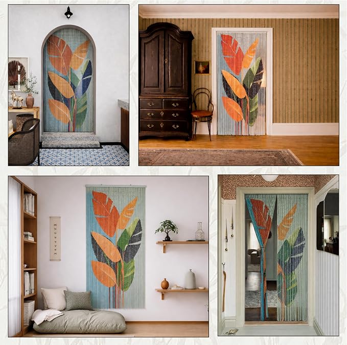 Vietbud Tropical Leaves Beaded Doorway Curtain 35.4" x 78.7" | 90-strand bead - Image 6
