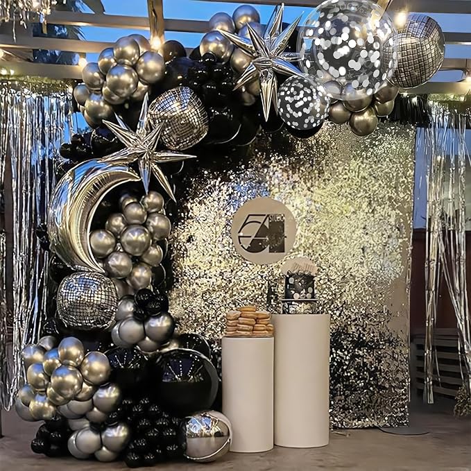 Black and Silver Balloons, Metallic Silver and Black Balloons Pearl Silver - Image 5