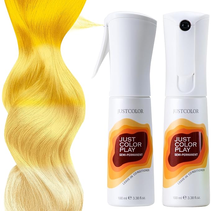 Just Color Hair Dye Spray | Semi-Permanent | Adjustable Tone | Sets in 10 Minutes | Stain-Free | Lasts 8-12 Washes | Yuzu Yellow Hair Dye Spray | Ammonia & PPD Free | Pack of 2
