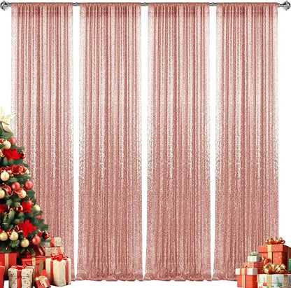 2×8FT-4PCS Rose Gold Sequin Backdrop Curtains Panels, Photography Backdrop - Image 9