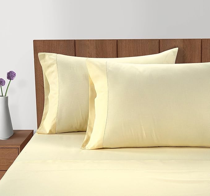 LANE LINEN 100% Organic Cotton Pillow Cases Set of 2 - Standard Size - Soft Pillow Cases - Vanilla