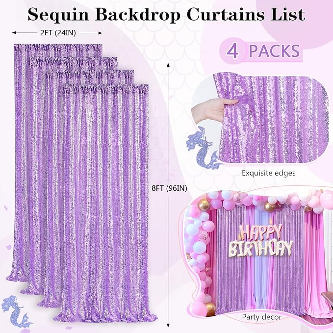 Lavender Sequin Backdrop Drapes 4 Panels 2FTx8FT Glitter Backdrop Curtains | - Image 5