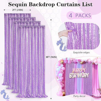 Lavender Sequin Backdrop Drapes 4 Panels 2FTx8FT Glitter Backdrop Curtains | - Image 5