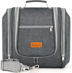 Hanging Toiletry Bag for Women & Men, Cruise Ship Travel Essentials, Holds Full Size Shampoo, with Dry and Wet Separation Cosmetic Bag, Makeup Organizer Bag, Bathroom Water-resistant Bag, Grey