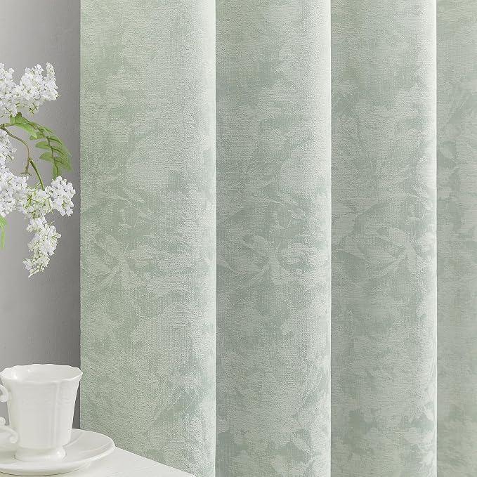 Beauoop Green Floral Jacquard Blackout Curtains by Beauoop