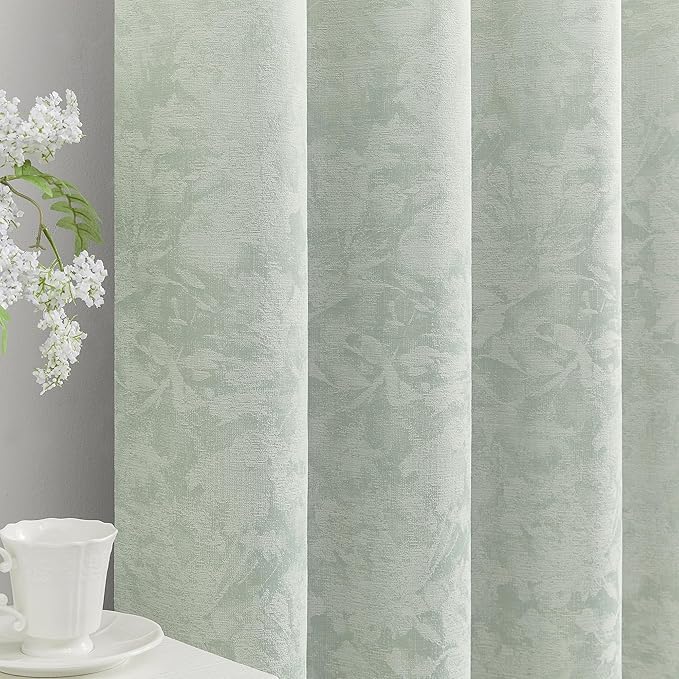 Beauoop Green Floral Jacquard Blackout Curtains by Beauoop