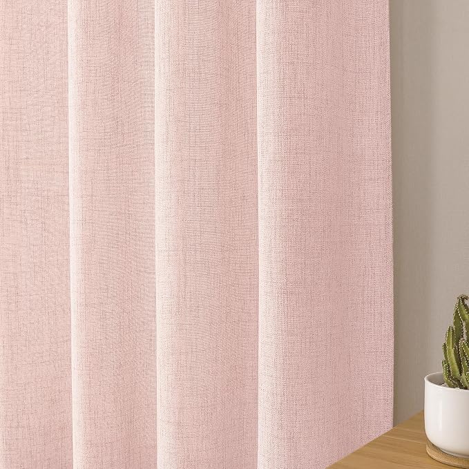 Tollpiz Short Linen Curtains Bedroom Rod Pocket Semi Sheer Curtain Burlap Light - Image 8