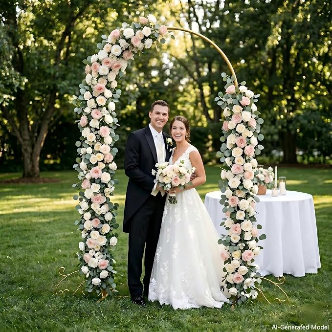 7.2FT Gold Wedding Arch Backdrop Stand, Heavy Duty Metal Half Arch - Image 2