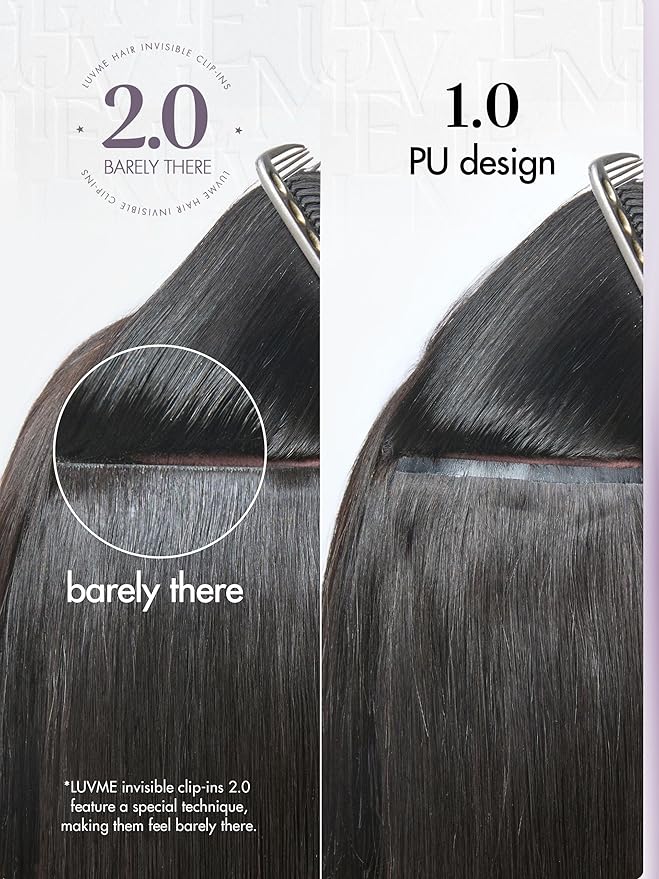 LUVME Invisible Clip in Hair Extensions Body Wave Real Human Hair, Remy Hair Clip ins for Women, Natural Human Hair, 16 inch 110g 6Pcs, Natural Black