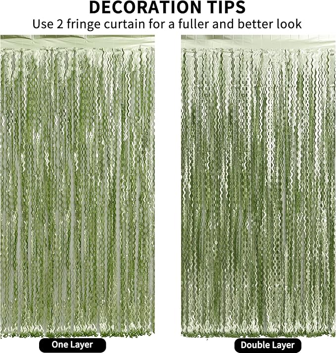 4 Pack Sage Green Wavy Metallic Tinsel Foil Fringe Curtains 3.3x6.6 Feet - Image 5