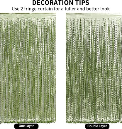 4 Pack Sage Green Wavy Metallic Tinsel Foil Fringe Curtains 3.3x6.6 Feet - Image 5