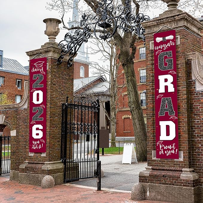 Graduation Decorations 2026 Banner Porch Sign Maroon Burgundy Red - Image 7