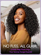 LUVME HAIR 100% Human Hair Wigs Curly Deep Wave Glueless Lace Front 16 Inches, Pre Cut Plucked Hd Lace Short Wig Ready To Go Natural Color Straight Bleached Knots Side Part Black Wigs