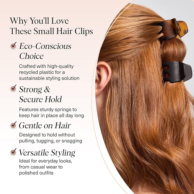 Kitsch Eco-Friendly Medium Claw Clips - Cute & Stylish Short Hair Accessories for Women, Girls | Ideal Size for Any Hairstyles | Ideal Gifts for Women, 2pcs (Black & Tortoise)