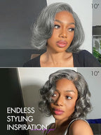 LUVME HAIR Salt & Pepper Layered Bob 100% Human Hair Wig Glueless Pre-Cut Lace Wig Gray Wigs For Women Short Grey Hair Glueless 10 Inches Bob Wigs Pre Plucked Pre Cut Pixie Cut