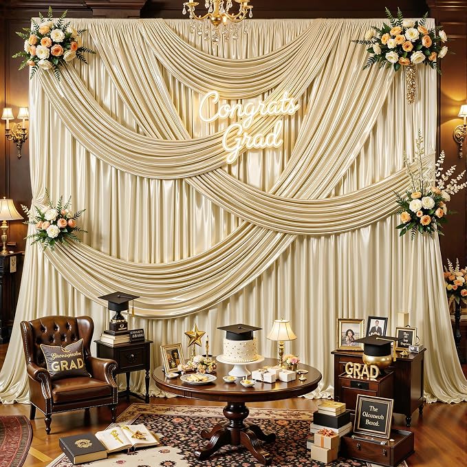 40x10ft Champagne Beige Glitter Backdrop Curtain - Image 3