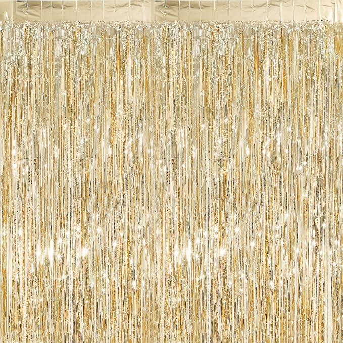 Crosize 2 Pack Champagne Gold Party Streamers Backdrop, 3.3 x 9.9 ft | Tinsel by Crosize