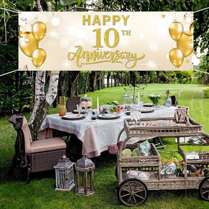 WeBenison Large Happy 10th Anniversary Banner 10 Wedding Anniversary Retirement - Image 7