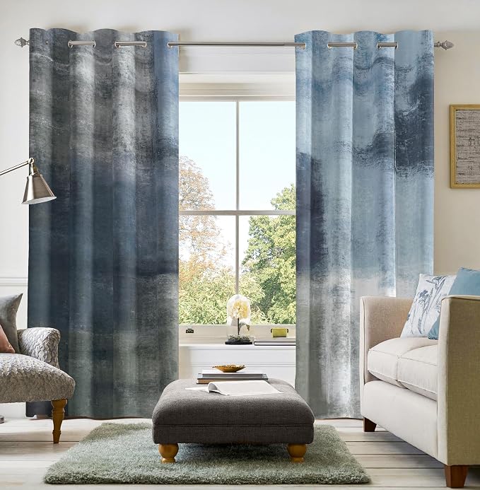 Asuexpect Dusty Blue Abstract Curtains 2 Panels Set Navy Grey Geometric Curtain - Image 7