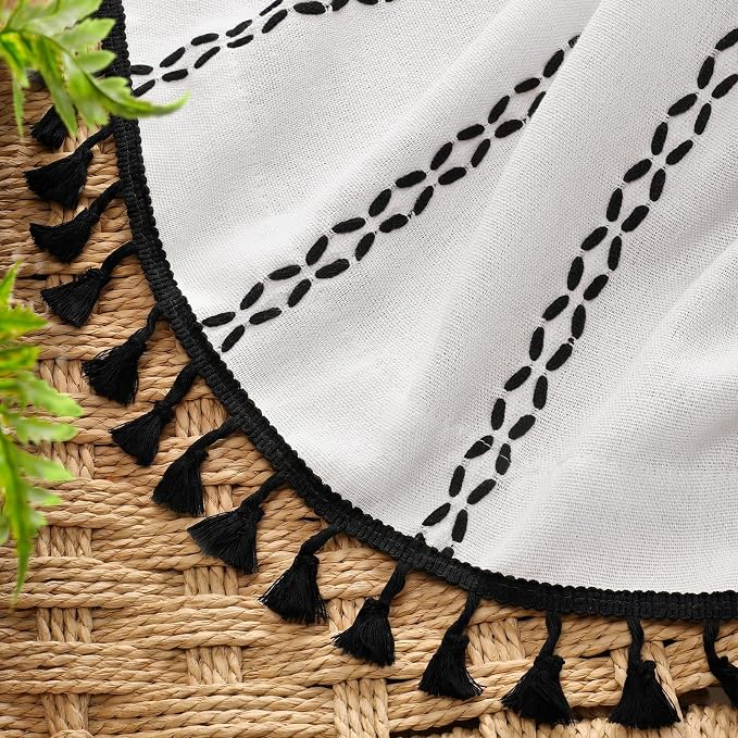 White 100% Boho Blackout Curtains 84 Inch 2 Panels - Image 4