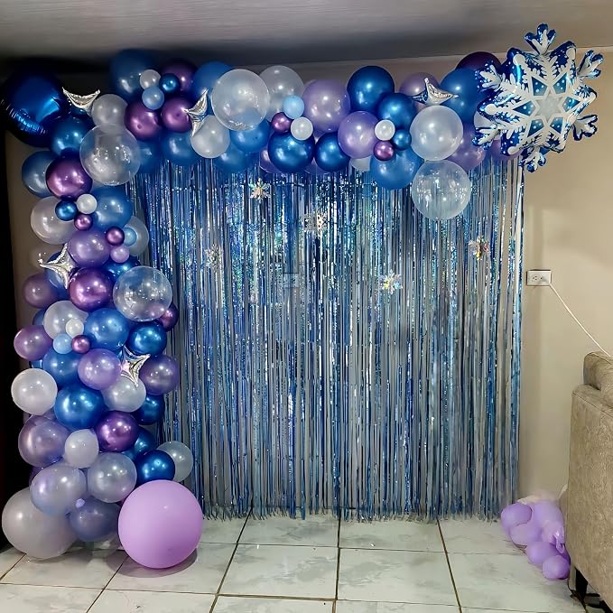 Snowflake Balloons, Pastel Blue Metallic Purple Silver Balloon - Image 3