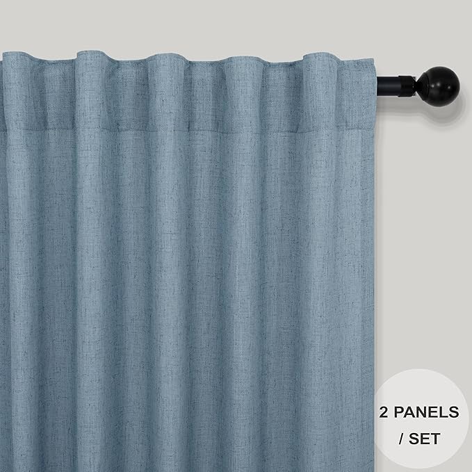 Blue Curtains 38 Inch Width for Kitchen Door 2 Panels Back Tab Rod Pocket Semi - Image 9