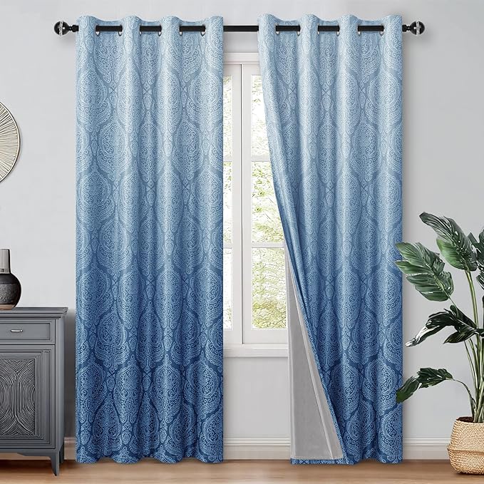 DWCN 100% Blackout Curtains for Bedroom 96 Inch Long-Damask Patterned Ombre by DWCN
