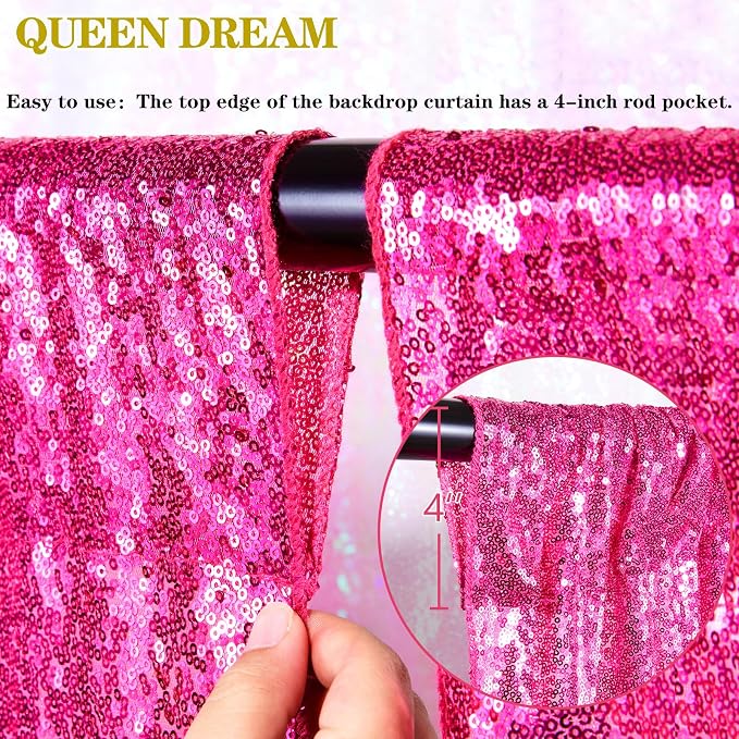 Fuchsia Sequin Backdrop Drapes 4 Panels 2FTx8FT Glitter Backdrop Curtains | - Image 6