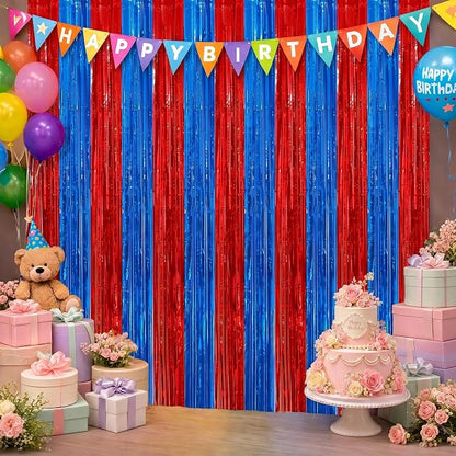 2Pack Red Blue Metallic Tinsel Foil Fringe Curtains, Tinsel Curtain Backdrop - Image 9