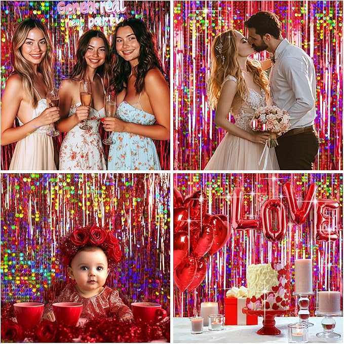 4 Packs Red Foil Fringe Curtain, Baby Shower, Casino Party Decorations Supplies - Image 4