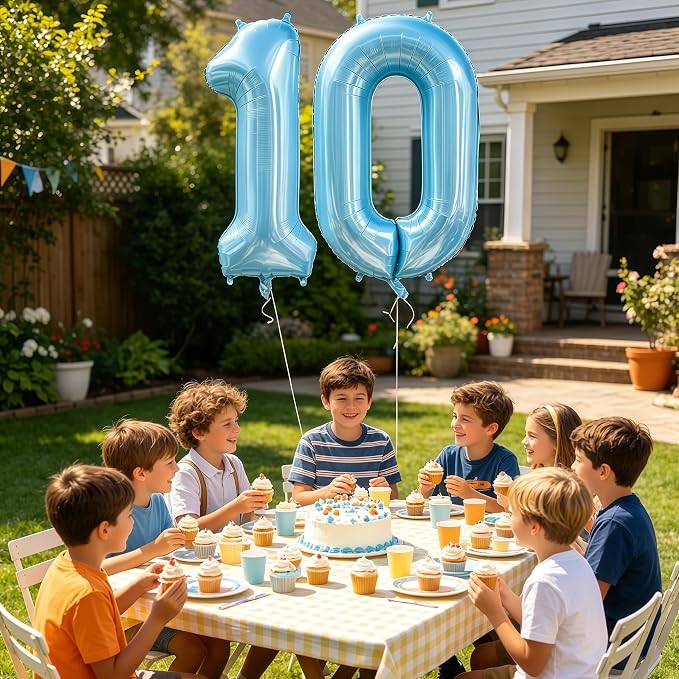 Pastel Blue 10 Balloon Number, Light Blue 10 Balloons - Image 2