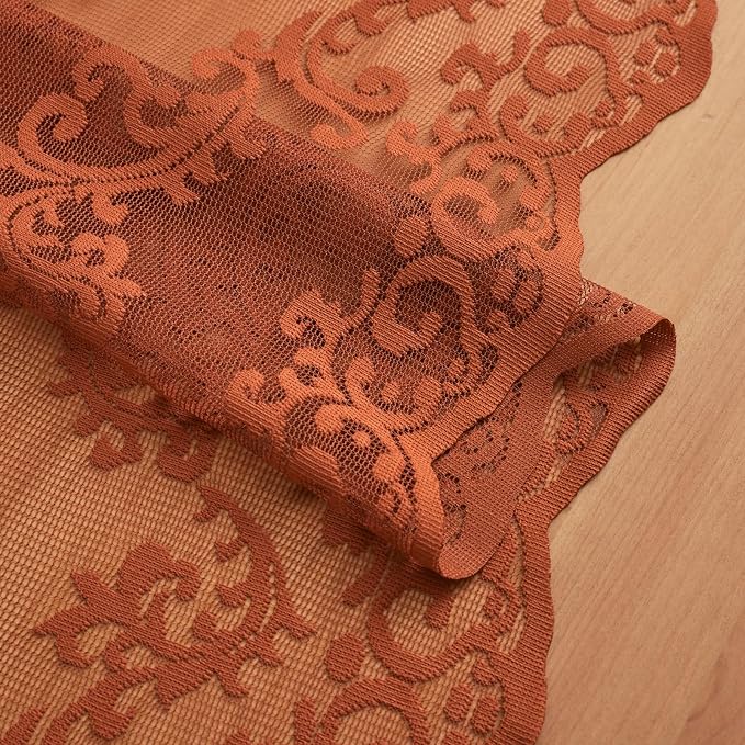 Brunt Orange Lace Curtains 45 Inch Length - Image 6