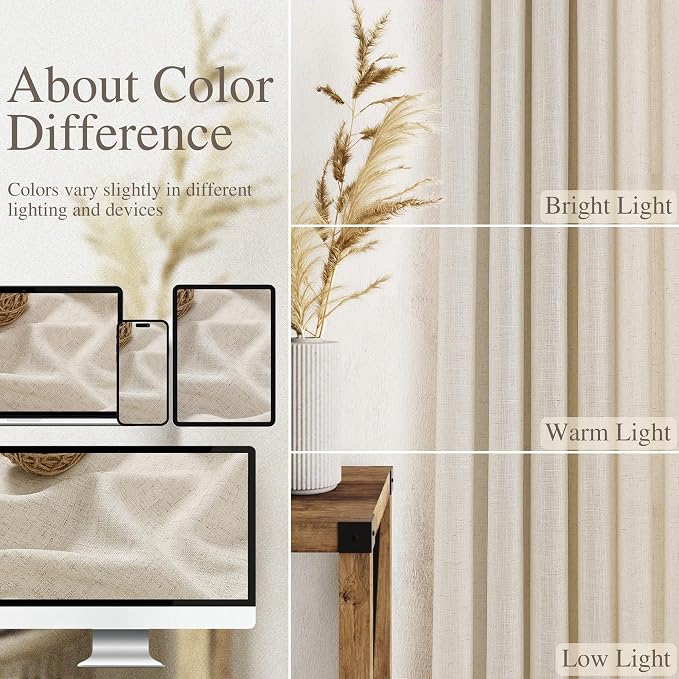 Warm Beige Linen Curtains 63 Inches Long 2 Panel Sets - Image 7