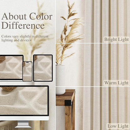 Warm Beige Linen Curtains 63 Inches Long 2 Panel Sets - Image 7