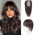 Human Hair Toppers for Women - 150% Density Clip In Hair Topper with Bangs U Shape 10 Inch Toppers Hairpieces for Women Perfect for Thinning Hairr Ideal for Daily Use Dark Brown