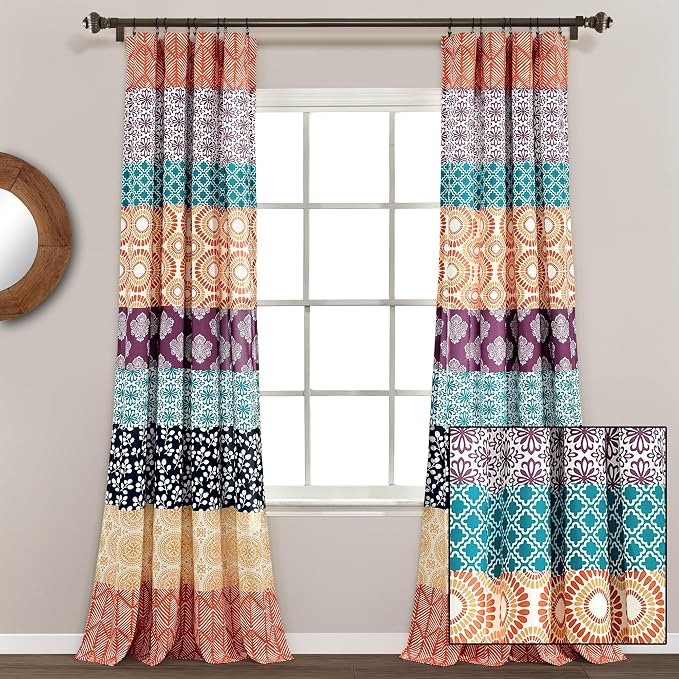 Lush Decor Bohemian Stripe Window Curtain Panels, Pair 52" W x 95" L Fuchsia & - Image 5
