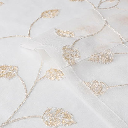 Beige Sheer Curtains Decorative Embroidered Leaf 63 Inches Long | Light - Image 5