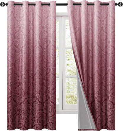 DWCN 100% Blackout Curtains for Bedroom 63 Inch Long-Damask Patterned Ombre - Image 9