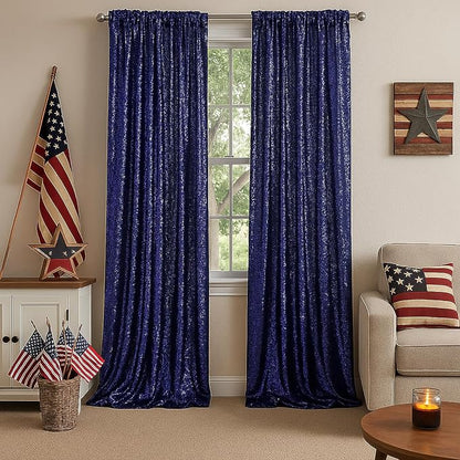 PartyDelight Navy Blue Sequin Backdrop Curtains 2x8ft 2 Panels | Sparkly 3mm - Image 5