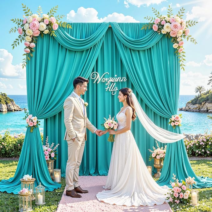 10 ft x 10 ft Wrinkle Free Turquoise Backdrop Curtain - Image 9