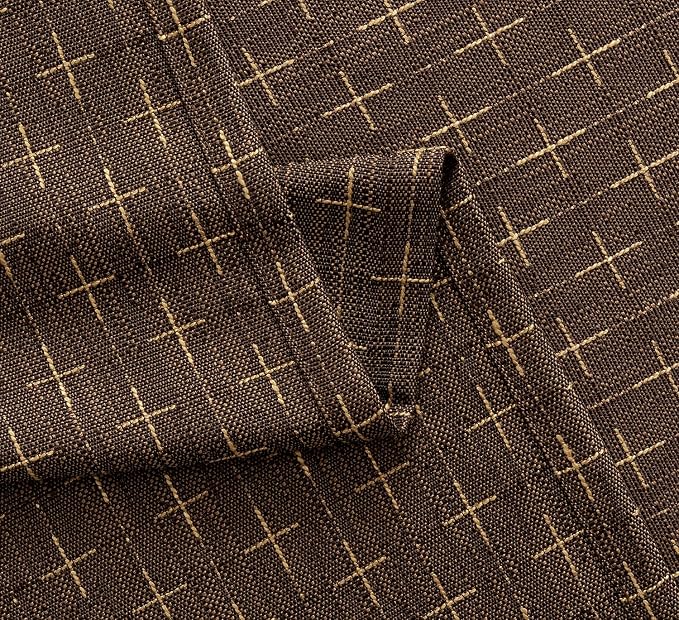 MIULEE Patterned Farmhouse Linen Curtains, Back Tab, Dark Coffeen | Linen - Image 5