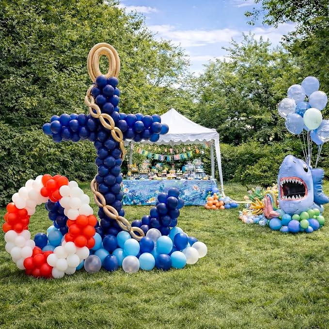 Gejoy 520 Pcs Anchor Balloon Kit Nautical Blue Navy and Life Ring Balloons Kit - Image 5
