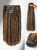 LUVME Kinky Curly Seamless Clip in Hair Extensions, 20 Inch 135g 7pcs #2/27 Hair Extensions Clip in Human Hair Invisible PU Skin Weft Natural Remy Human Hair