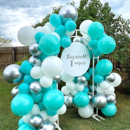 Teal Blue Silver Balloons, Aqua Blue White Silver - Image 6