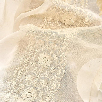 jinchan Floral Sheer Linen Curtains, Back Tab 50x84 Inch, 2 Panels Ivory | Semi - Image 5