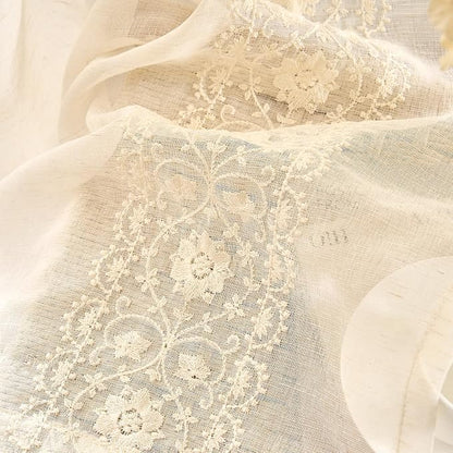 jinchan Floral Sheer Linen Curtains, Back Tab 50x63 Inch, 2 Panels Ivory | Semi - Image 5
