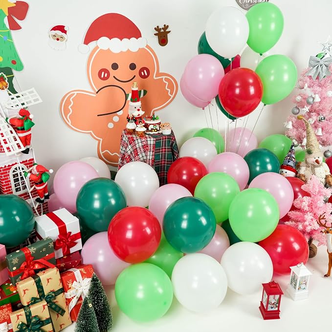 Christmas Balloons, Retro Green and Pink White Xmas Party Balloon - Image 5