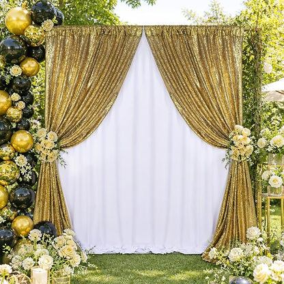 Black Gold Sequin Backdrop Curtains Party Glitter Drapes 2 Pcs 2FTx8FT | - Image 3