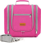 Hanging Travel Toiletry Bag for Women and Men, 6 Organizer Compartments, Extra Large Toiletries Bag, Bathroom Cosmetic Bag, Water-resistant Makeup Bag, Holds Full-Size Shampoo, Rose Red